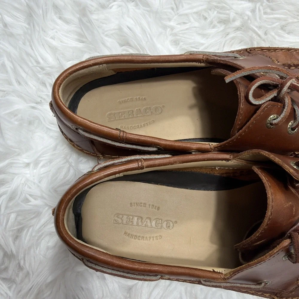 SEBAGO Mens Boat Shoes 8.5 RYDE 2 Mahogany Brown Oiled Leather Loafers Handmade!